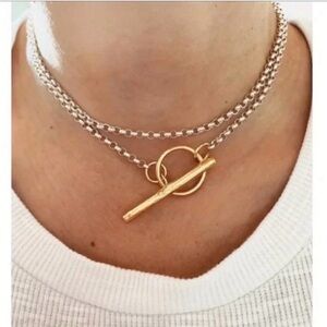 Silver & Gold Chunky Layered Toggle Necklace